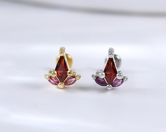 金メッキカイトガーネットスレッドレスプッシュピン・スターリングシルバーロードライトガーネットヘリックスコンクイヤリング・宝石軟骨フラットバックピアス