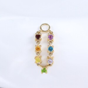 14K Solid Gold Rainbow Gemstone Charm • Multi Birthstone Dangle Attachment for Cartilage Nose Piercing • Dainty Gemstone Hoop Pendant