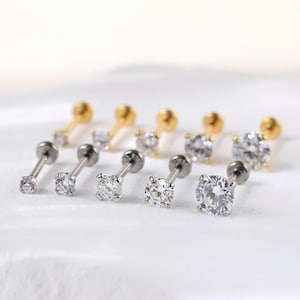 Sterling Silver Tiny Moissanite Stud • 14K Gold Plated Labret Conch Earring • Nap Earrings