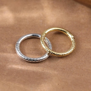 14K Gold Plated Dainty Embossed Textured Clicker • 925 Silver Daith Helix Cartilage Seamless Clicker • 16G Nose Septum Ring Hinged Hoop