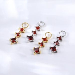 Gold Plated Triple Garnet Earring Charm • Sterling Silver Dainty Red Garnet Clicker Chain Charm • Gemstone Earlobe Upper Lobe Piercing Charm