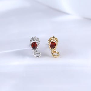 Gold Plated Garnet Lobster Cartilage Earring • 925 Silver Helix Conch Tragus Threadless Earring • Crayfish Cartilage Push Flat Back Piercing