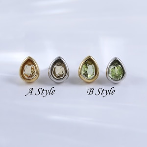Sterling Silver Citrine Teardrop Threadless Push Pin • 14K Gold Peridot Conch Helix Earring• Gold Gemstone Tragus Cartilage Flat Back Stud