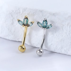 Sterling Silver Alexandrite Rook Stud Earring • 925 Silver Fan Eyebrow Belly Ring Stud • Dainty 14K Gold Plated Rook Ring Piercing 16G