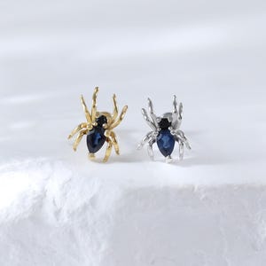 925 Silver Spider Sapphire with Black Onyx Stud • 14K Gold Gemstone Helix Cartilage Push Flat Back Stud •  Spider Conch Nose Labret Piercing
