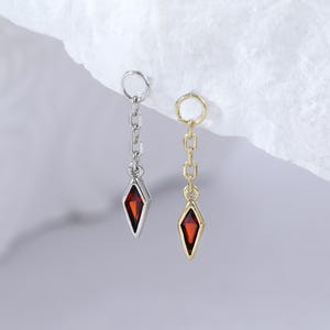 Sterling Silver Dangle Kite Garnet Earring Charm • 14K Gold Dainty Red Garnet Clicker Chain Charm • Bezel Setting Gemstone Navel Hoop Charm
