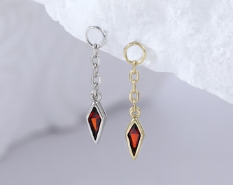 Sterling Silver Dangle Kite Garnet Earring Charm • 14K Gold Dainty Red Garnet Clicker Chain Charm • Bezel Setting Gemstone Navel Hoop Charm