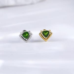 Sterling Silver Double Trillion Diopside Conch Earring • 925 Silver Diopside Helix Flat Back Stud • 14K Gold Push Back Cartilage Piercing