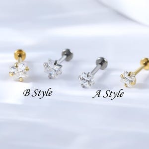 Sterling Silver Prong Setting Moissanite Earring • 14K Helix Conch Cartilage Threadless Stud • Moissanite Nose Labret Flat Back Piercing