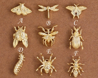Pendiente de plata de ley con forma de libélula, escarabajo, polilla y abeja • Pendiente de cartílago con forma de oruga, araña y hormiga chapado en oro de 14 quilates • Piercing para hélix, concha y lóbulo con forma de insecto