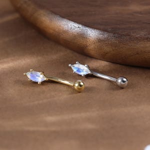 Sterling Silver Moonstone Rook Stud Earring • 925 Silver Gemstone Eyebrow Belly Ring Stud • Dainty 14K Gold Plated Rook Ring Piercing 16G