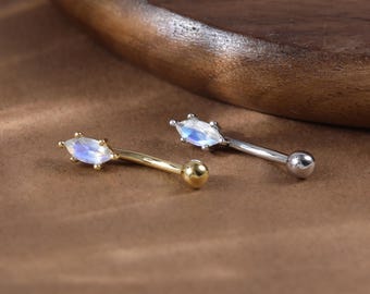 Sterling Silver Moonstone Rook Stud Earring • 925 Silver Gemstone Eyebrow Belly Ring Stud • Dainty 14K Gold Plated Rook Ring Piercing 16G