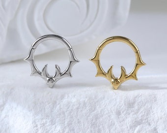 Sterling Silver Dainty Bat Seamless Clicker • 925 Silver Animal Huggie Hoop Clicker • Bat Wings Daith Septum Hoop Ring • 16G Bat Piercing