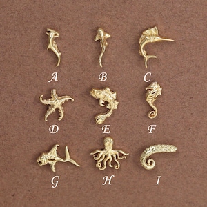 Pendientes de plata de ley con forma de pez, caballito de mar, estrella de mar, pulpo y tentáculos • Pendiente de plata 925 con forma de animal marino para cartílago • Joyería para hélix, concha y lóbulo con parte trasera plana