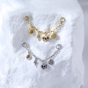 Sterling Silver Dangle Blue Sapphire Wrap Chain • 925 Silver Helix Conch Cartilage Hoop Chain • 14K Gold Citrine Sun Gem Nostril Chain