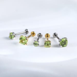 Sterling Silver Multi-size Peridot Push Pin Stud • Dainty Gemstone Helix Conch Tragus Lobe Earring • 14K Labret Nostril Flat Back Piercing