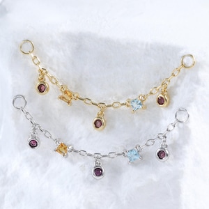 Real Gold Plated Dangle Rhodolite Garnet Chain • Citrine With Swiss Blue Topaz Nose Chain • Silver Cartilage Helix Conch Wrap Chain