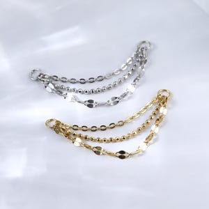 Sterling Silver Triple Chain Piercing Conch Helix Stud Nose Chain, Multiple Chain for Earring, White Gold Cartilage Industrial Chain Earring