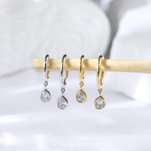 Sterling Silver Dangle Drop Diamond Rook Clicker • 925 Silver Hinged Conch Seamless Clicker • 14K Drop Gemstone Daith Earlobe Clicker Hoop