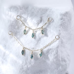 Chaîne pendante marquise alexandrite • Boucles d'oreilles en chaîne pour enveloppe de cartilage en forme de conque hélicoïdale en or massif 14 carats • Chaîne de tour de cou en pierres précieuses dorées