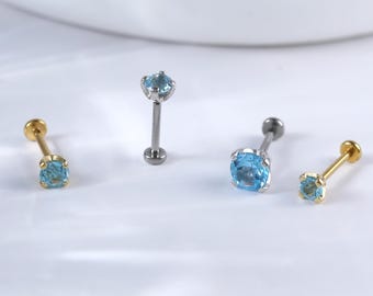 ブルートパーズ 14Kゴールド クローラーイヤリング 18G フラットバック