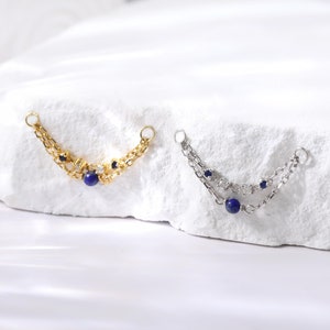 Sterling Silver Double Layer Sapphire Wrap Chain • 925 Silver Lapis Lazuli Helix Conch Cartilage Chain • Rook Belly Nostril Piercing Chain