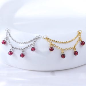Catena per piercing con perline pendenti in granato • Catena per doppio naso con pietra portafortuna di gennaio • Catena per cartilagine, elica e conchiglia in argento 925 con pietra preziosa