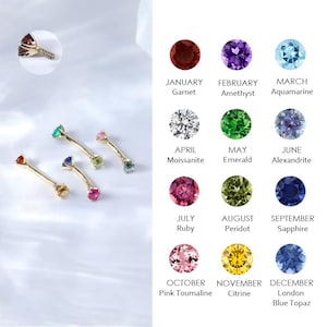 Puede incluir: Un gráfico que muestra las piedras de nacimiento para cada mes del año. El gráfico incluye el nombre de la piedra preciosa y el mes que representa. El gráfico está rodeado de imágenes de joyas con las piedras de nacimiento.