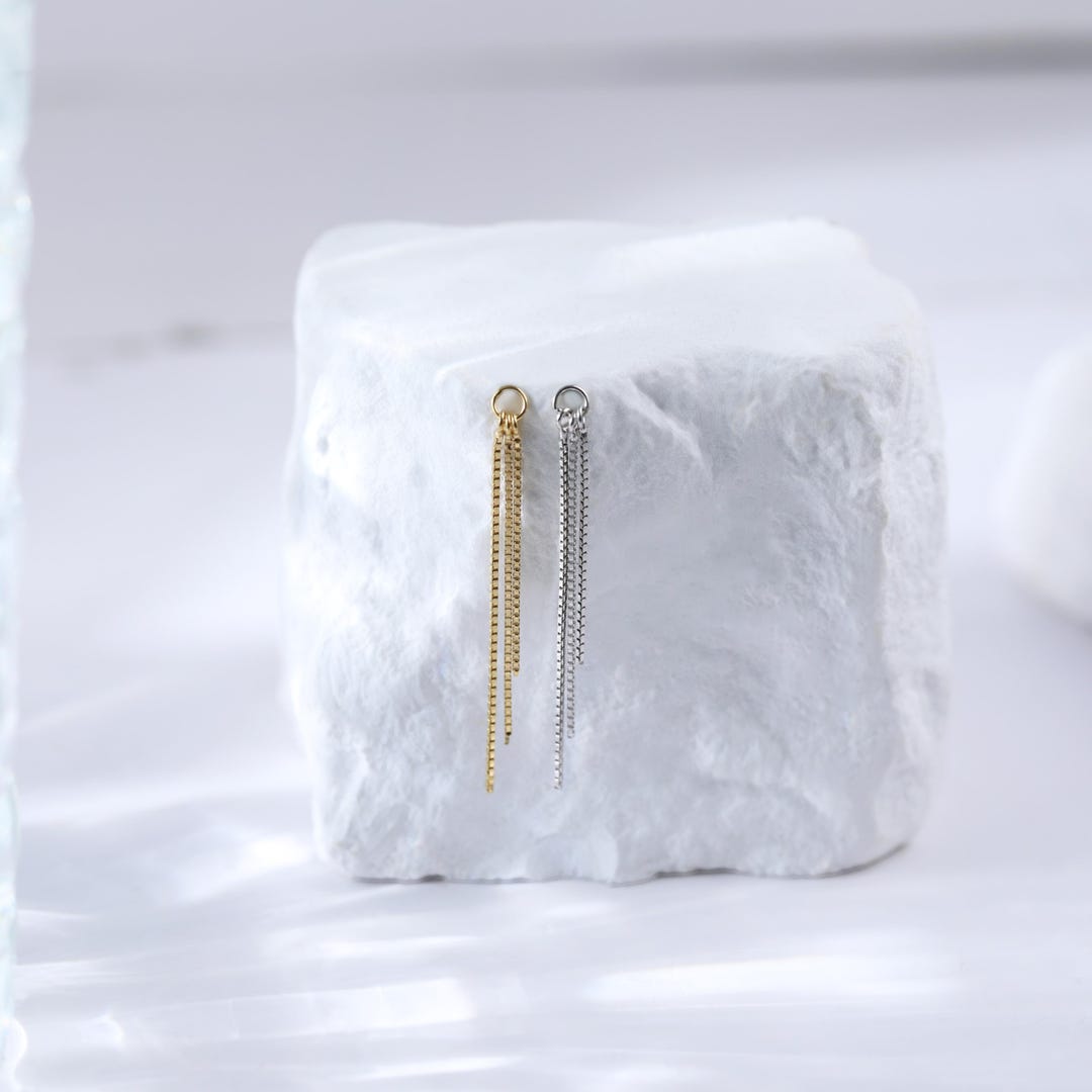 Triple Box Chain Fringe Dangle Charm • Minimalist 925 Silver Tassel ...