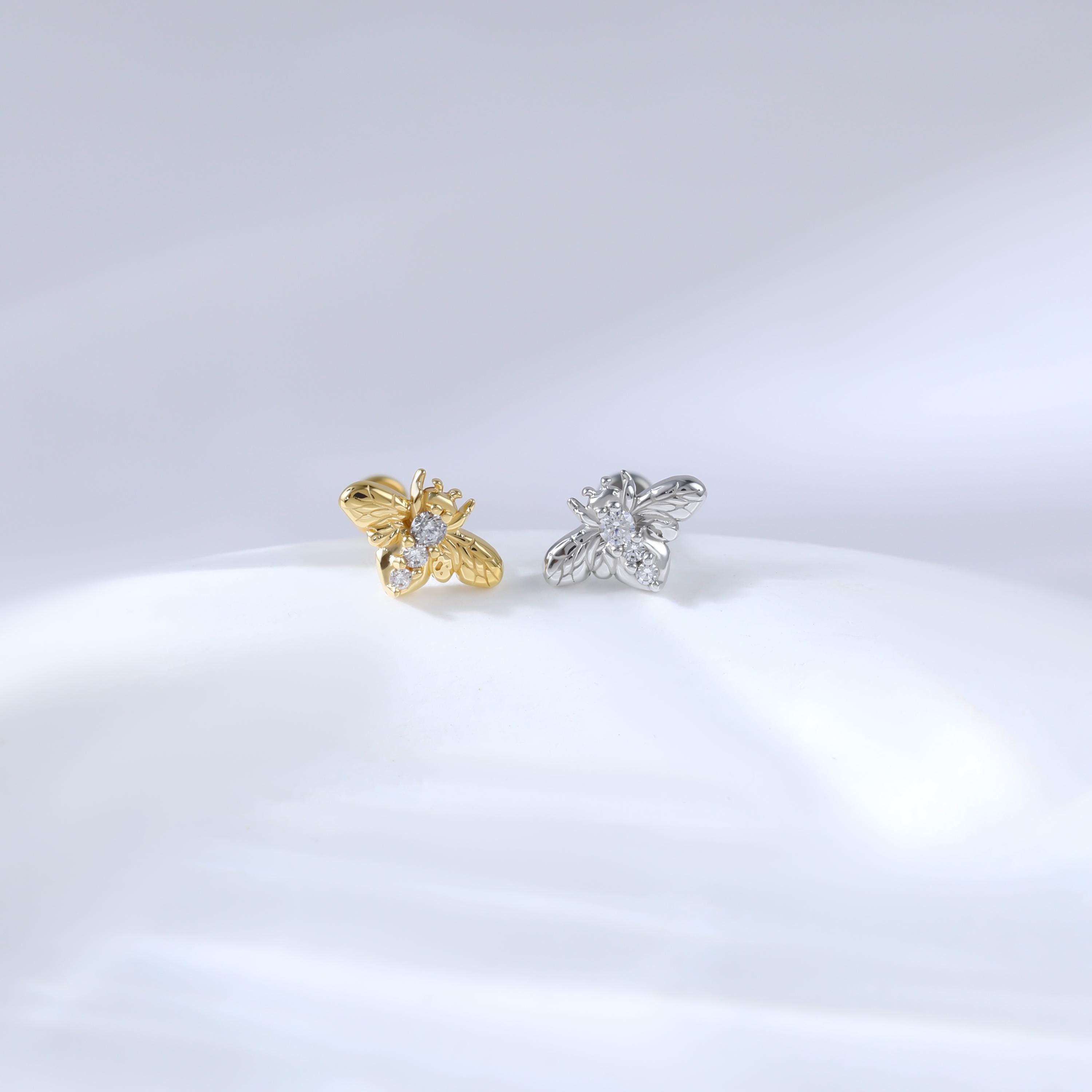 Orecchino a bottone in argento Sterling S925 a forma di ape