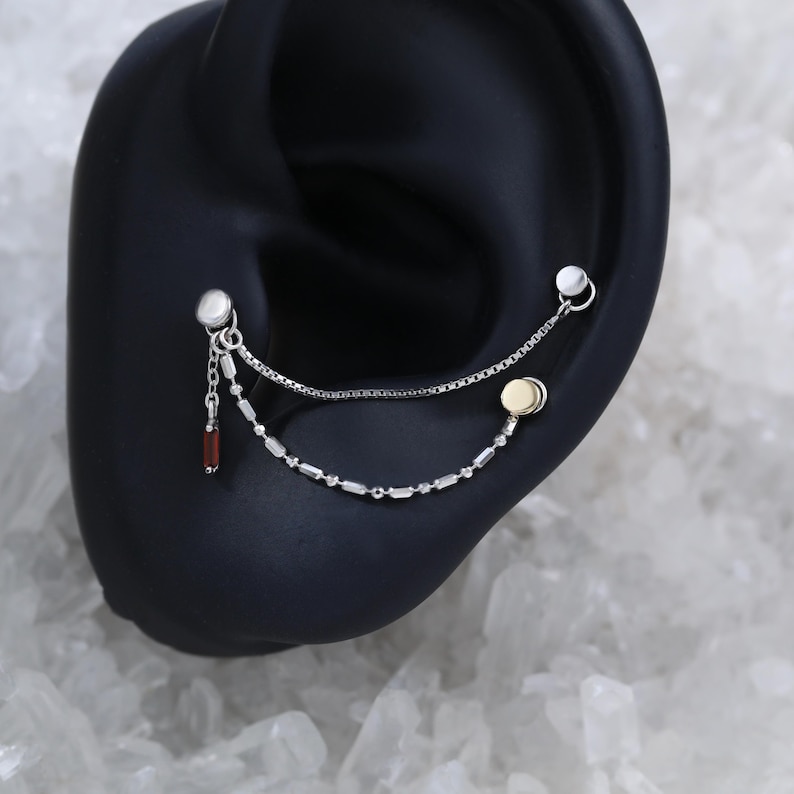 Garnet Dangle Dual Chain Attachment • 14K Gold Plated Box Chain ...
