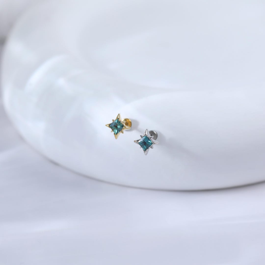 Gold Plated Alexandrite Star Helix Flat Back Earring • Sterling Silver Conch Tragus Cartilage Stud • 14K Celestial Nose Threadless Push Pin - Etsy Japan