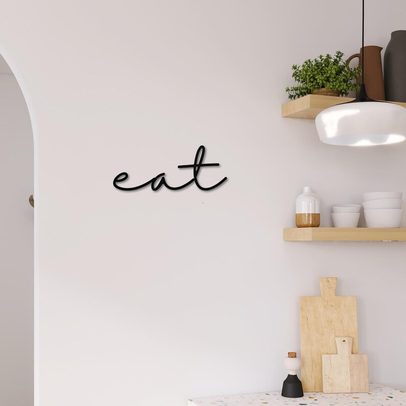 Eat Cursive Kitchen Text Metal Art, Cook Steel Wall Sign, Foodie Metal ...