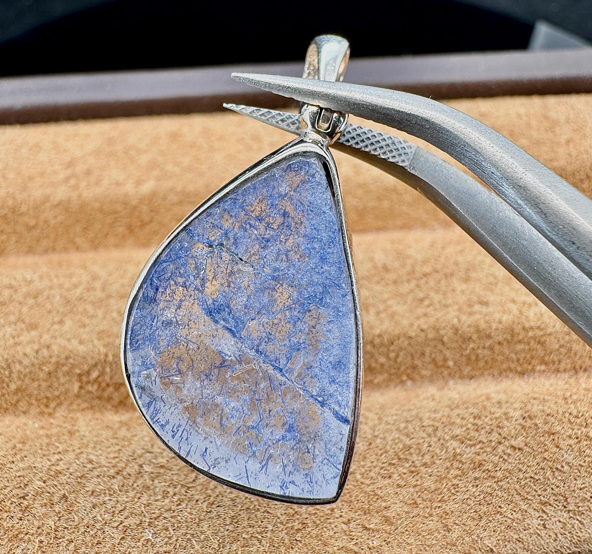Natürlicher Blauer Dumortierit Anhänger - 925 Sterling Silber Anhänger - Geschenk für sie - seltener Edelstein