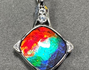 Canadian Ammolite Pendant: Vivid Rainbow 925 Sterling Silver, Unique Gemstone