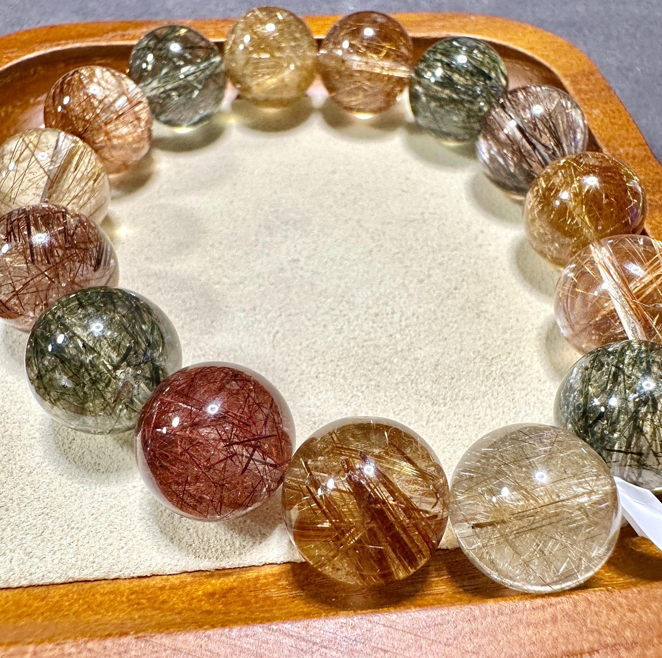 Bracelet Perles Quartz Rutile & Or Titane Naturel - Pièce Unique énergétique