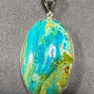 Natural Peruvian Blue Opal Pendant 925 Silver | Sea Blue Gemstone | Unique Mineral Collection | Oval Peruvian Stone | Gift for Her