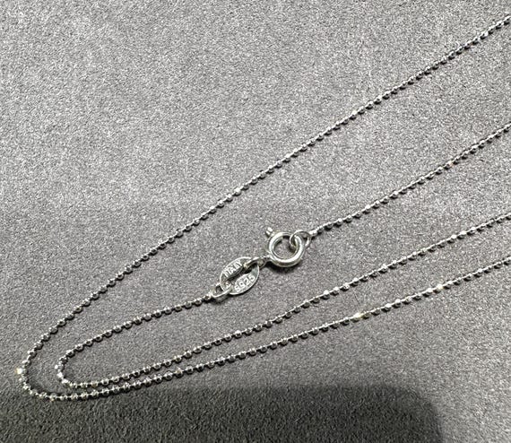 Sterling Silver Ball Chain Necklace: 1mm Diamond-Cut Bead, Rhodium Plated