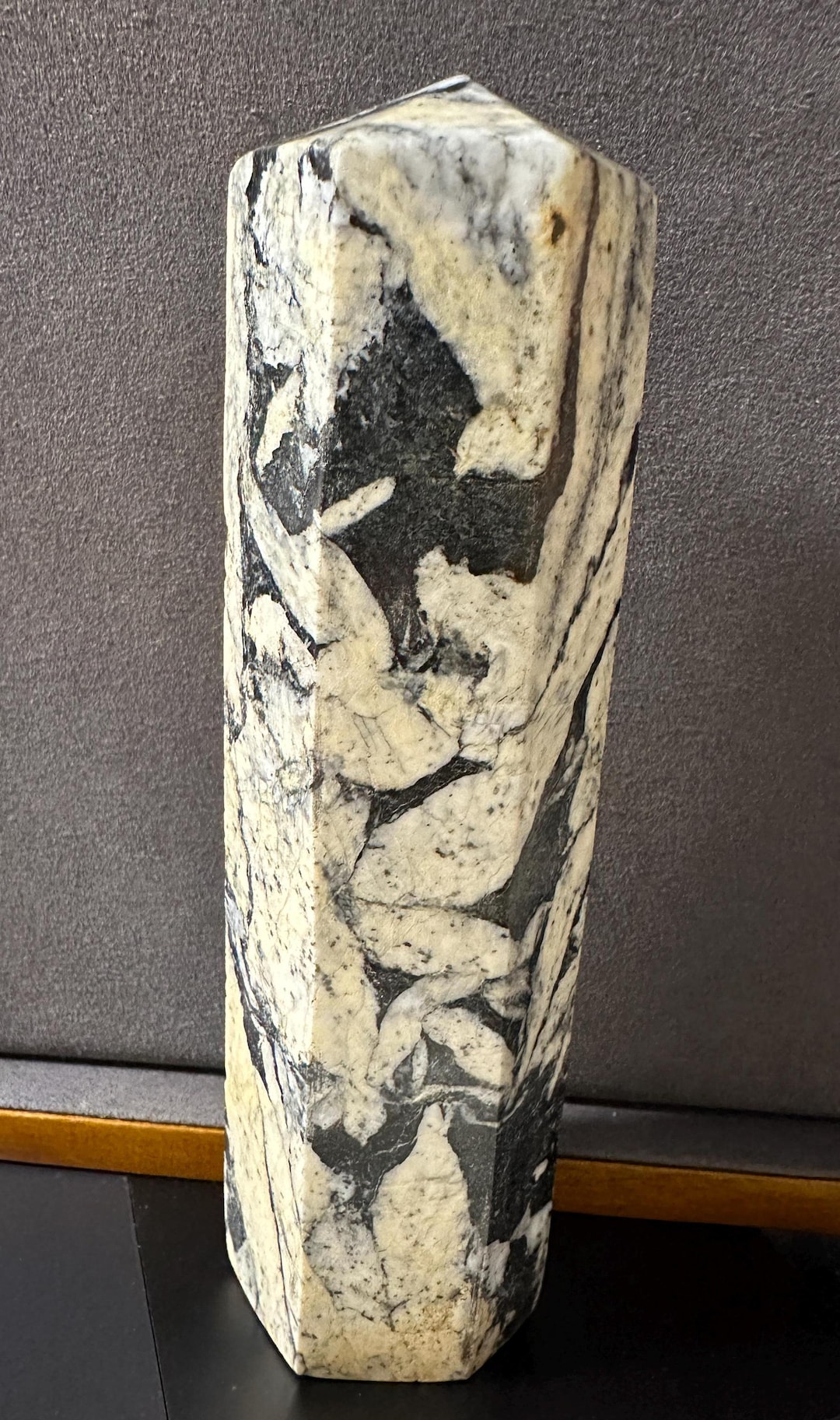 Large Polished Pinolite Crystal Tower: Natural Snowflake Jasper Point ...
