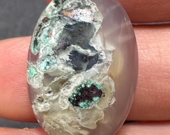 Cabujón de crisocola confeti: sílice con cobre nativo, fabricación de joyas