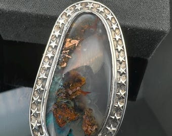 Colgante de sílice con gemas: Plata de ley S925, crisocola y cobre
