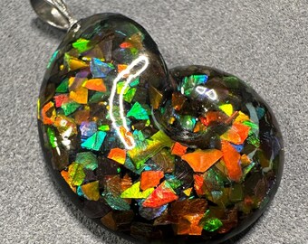 Iridescent Ammolite Ammonite Pendant Handmade 925 Sterling Silver Fossil Jewelry