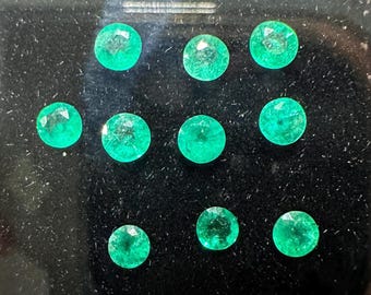 Rich Green Zambian Emeralds: Around 3mm Round Cut Gemstones, 10 Piece Set