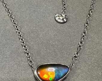 Rainbow Ammolite Pendant Necklace – Sterling Silver, One-of-a-Kind Fossil Gemstone
