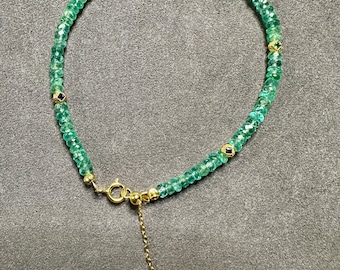 Adjustable Zambian Emerald Bracelet: Sterling Silver, Zircon Charm