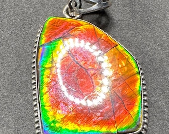 Natural Canadian Ammolite 925 Sterling Silver Pendant Special Gemstone Jewelry Gift