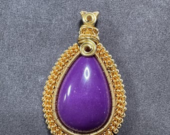 Handmade Lepidolite Pendant: 14K Gold-Plated Wire Wrapped Jewelry