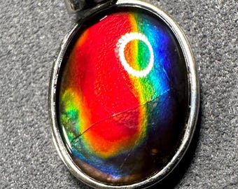 Canadian Ammolite Pendant: Vivid Rainbow 925 Sterling Silver, Unique Gemstone