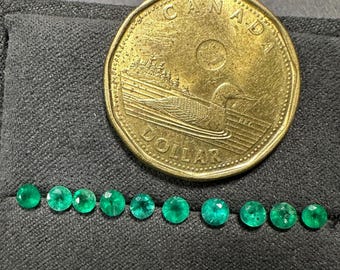 Rich Green Zambian Emeralds: Around 3mm Round Faceted Gemstones, 10 Piece Set