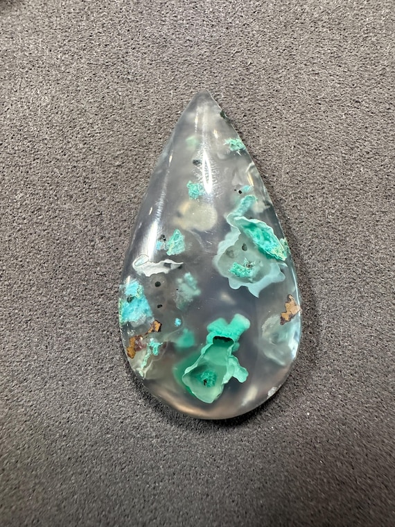Unique Gem Silica Cabochons Chrysocolla in Chalcedony with Native Copper Teardrop-shaped